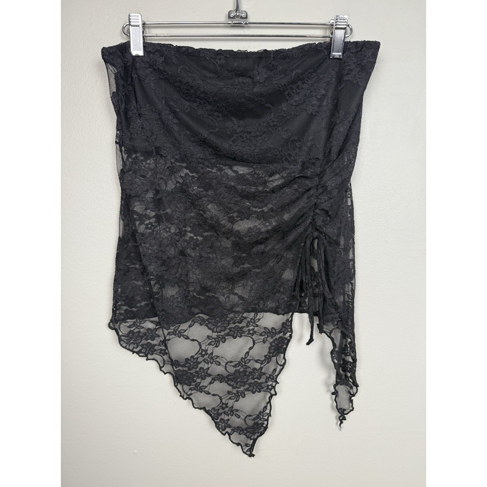 Just Polly Y2K Fairy Grunge Whimsigoth Asymmetric Black Lace Tube Top Women's Lg